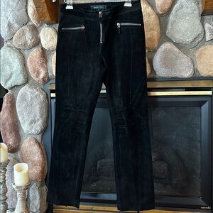Siena Studio Black Suede Leather Zipper Detail Straight Leg Pants, Size 4
